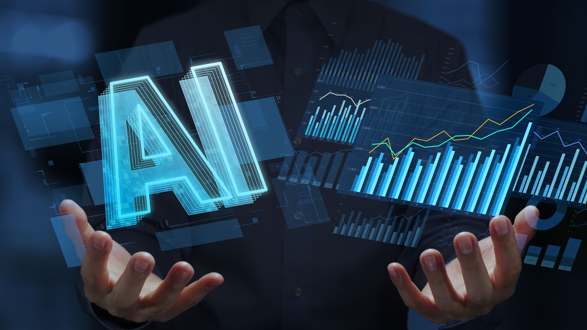 AI-powered data analytics. Augmented analytics. Automated business intelligence dashboard.