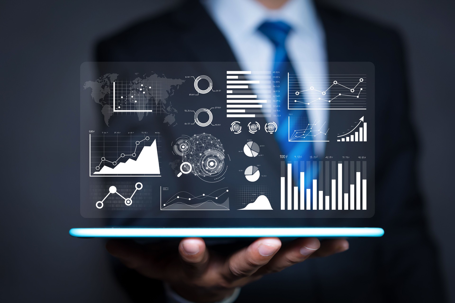 Data analytics report and key performance indicators on information dashboard for Business strategy and business intelligence.
